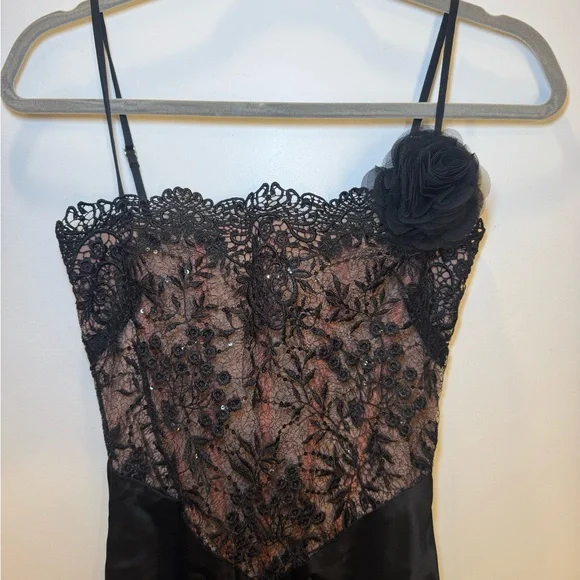 Classic Black Satin & Lace Corset Cocktail Dress by House of CB - Picture 9 of 11
